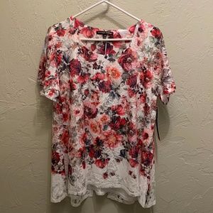 1X Floral Lace Always Indigo Short Sleeve Top